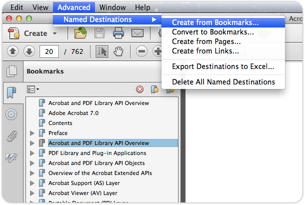 adobe pdf reader for mac set bookmark